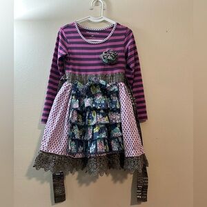 Mustard Pie Size 3T Girls Striped and Floral Dress Boho Purple